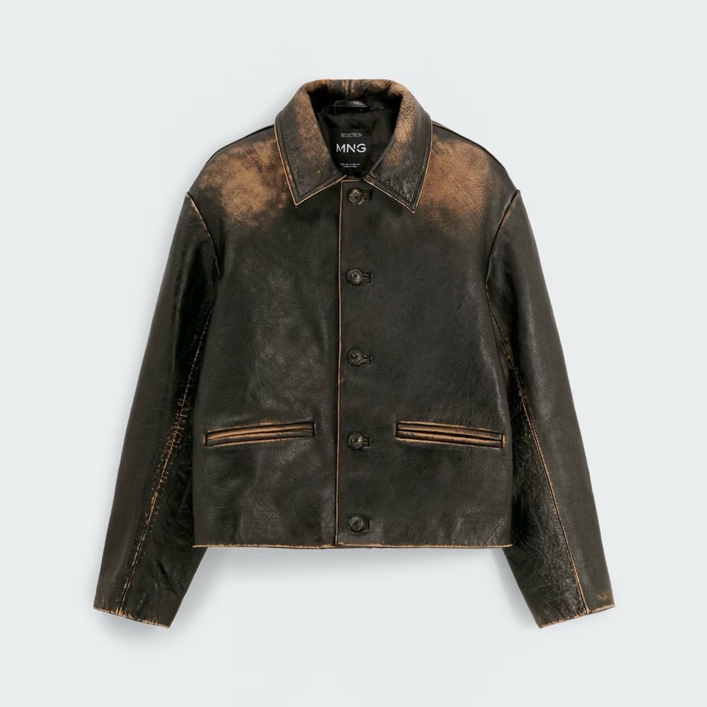 Mango Distressed Black-Brown Leather Jacket
